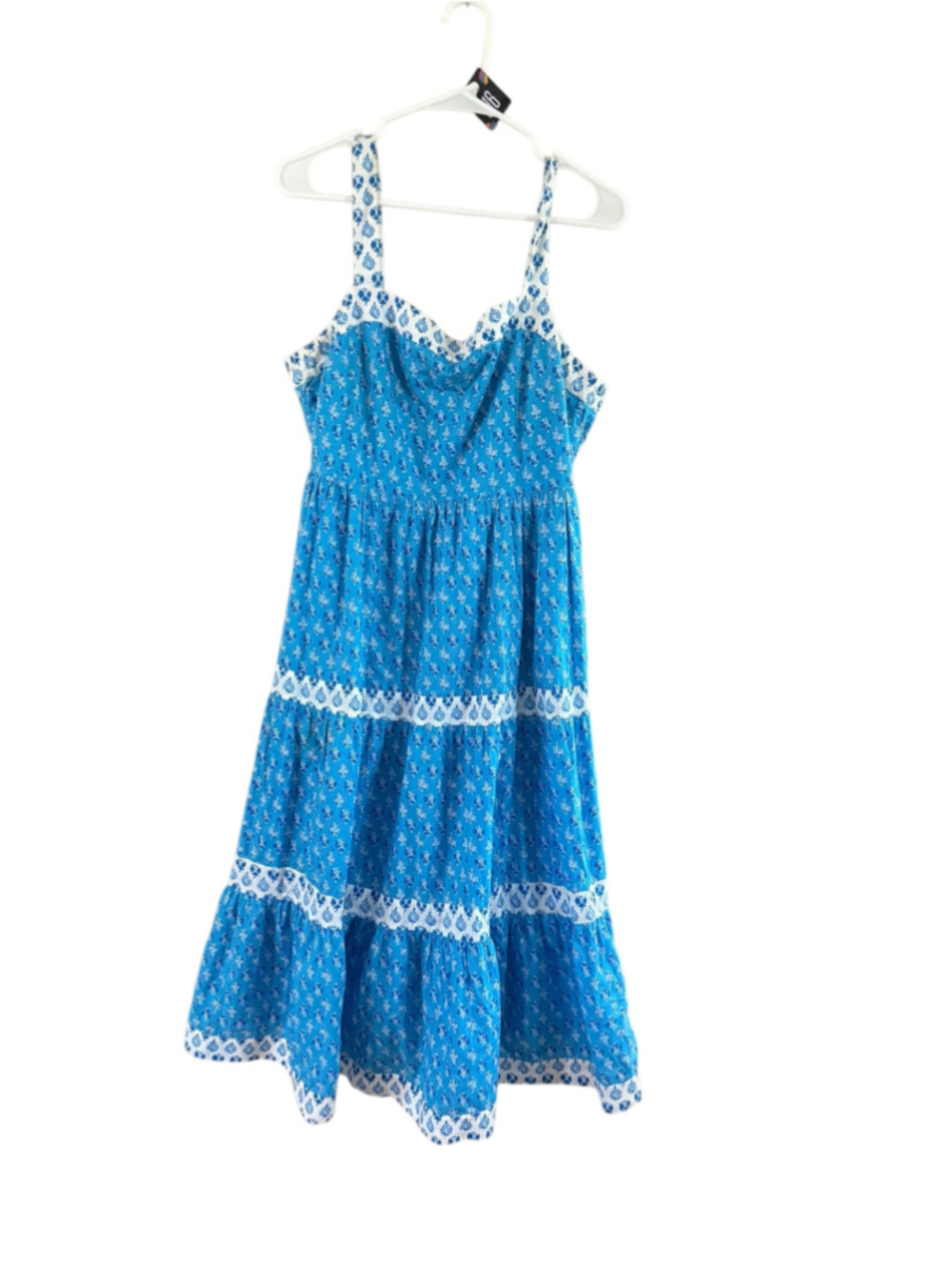 Women's J.Crew Midi Dress Size 12 Blue White Floral Cotton Tiered - Picture 3 of 10